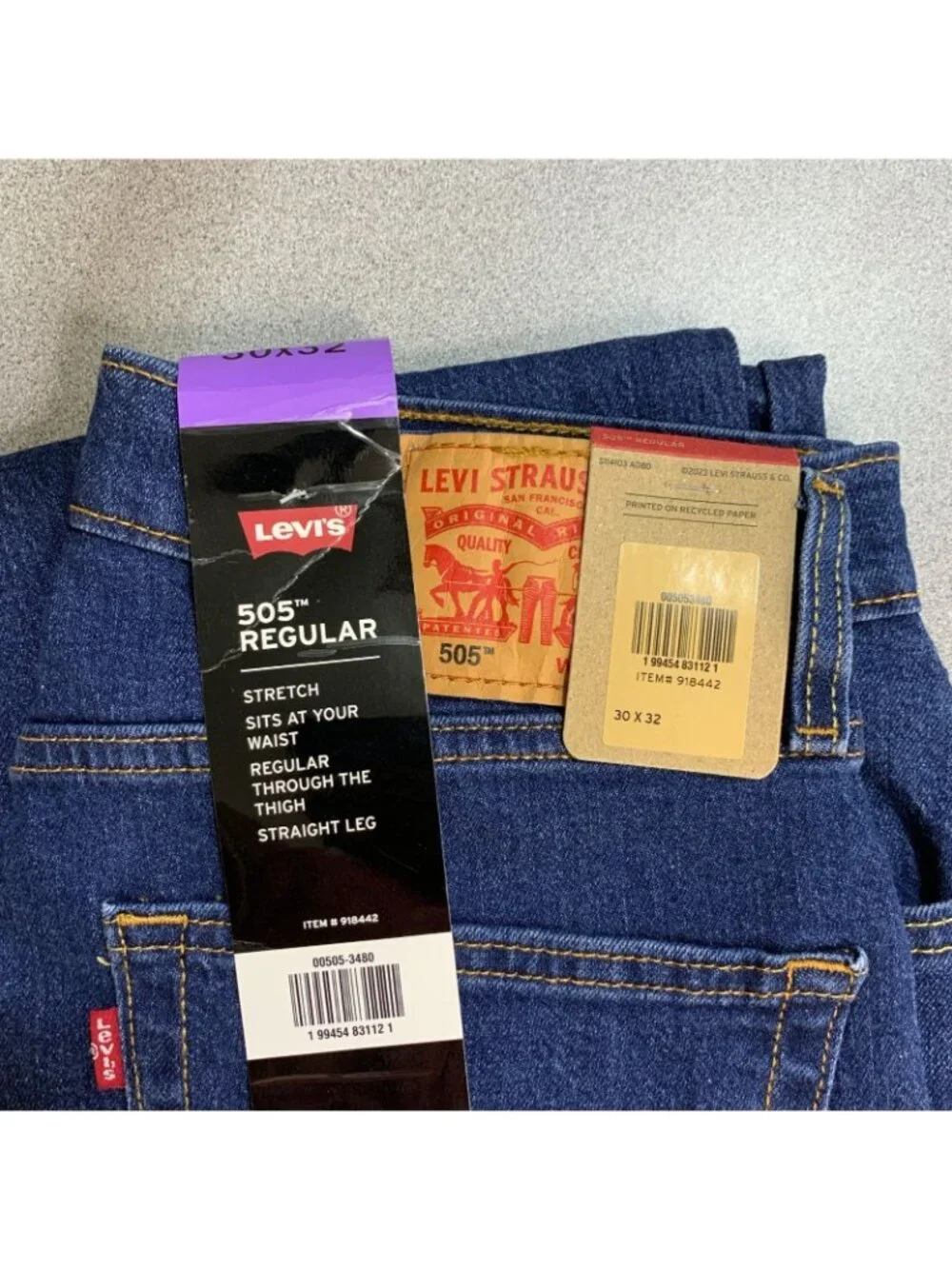 NWT Levi's 505 Men's W30 L32 Blue Regular Fit Jeans Stretch Denim Straight Leg